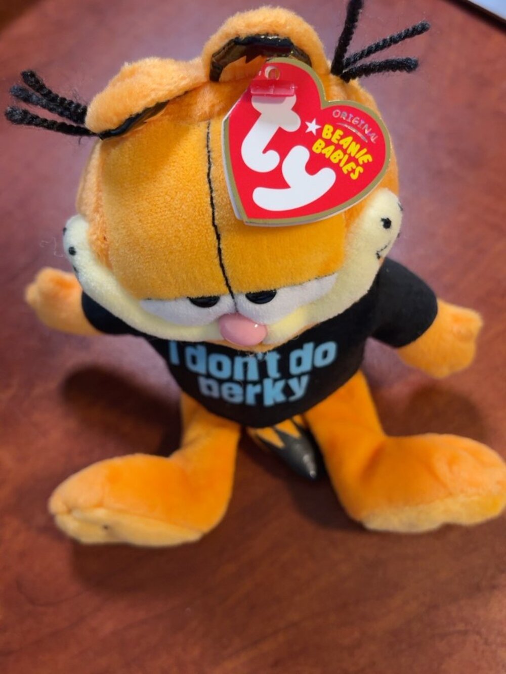 Ty Garfield Beanie Baby I Don’t Do Perky Plush w/ Tag Black Shirt 40668